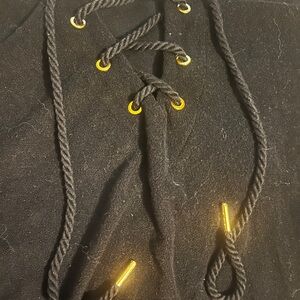 women’s black tunic hoodie with Button Detail